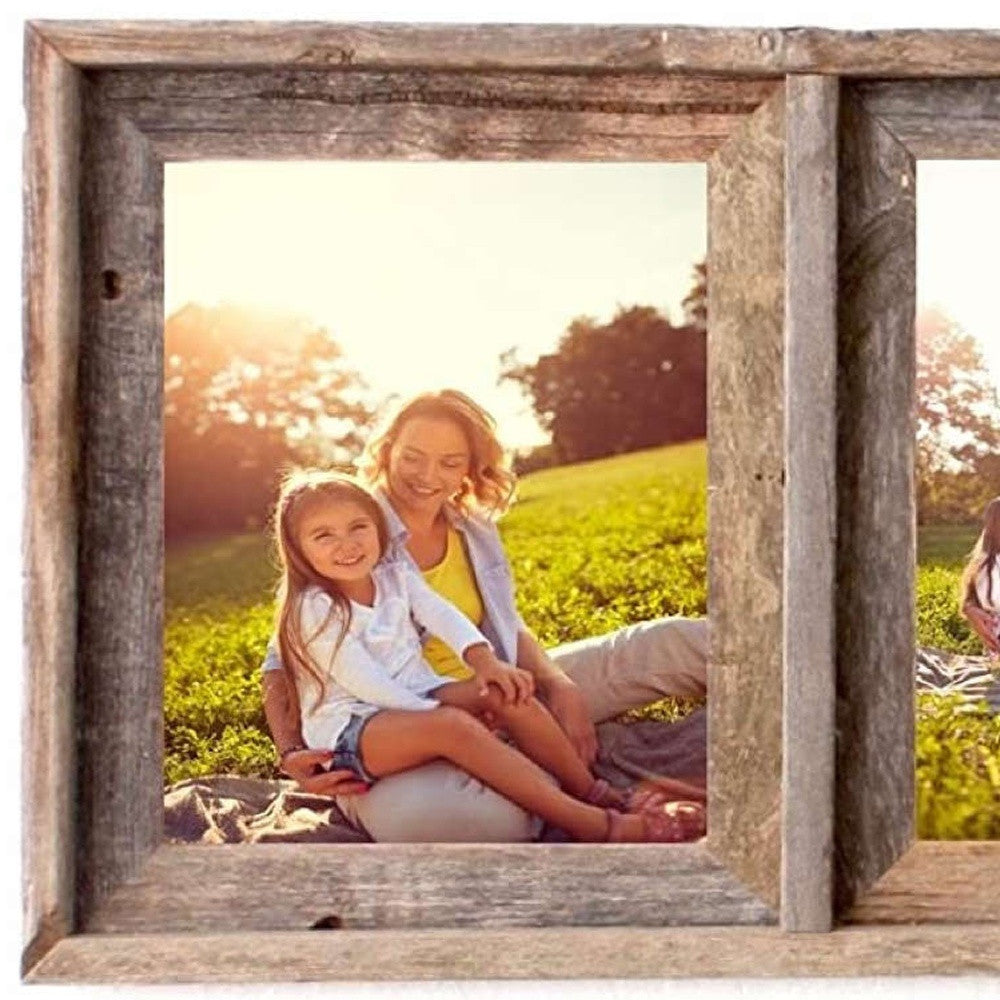 Three Photo Rustic Weathered Grey Wood Picture Frame With Plexiglass Holder | 8