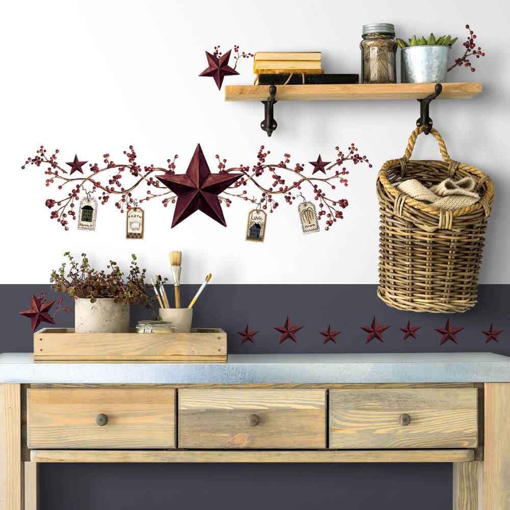 Country Stars & Berries Wall Decals in Kitchen