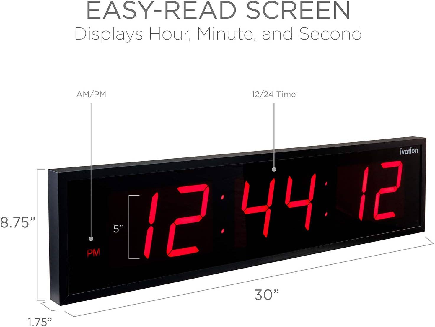Ivation Large Digital LED Wall Clock | 8