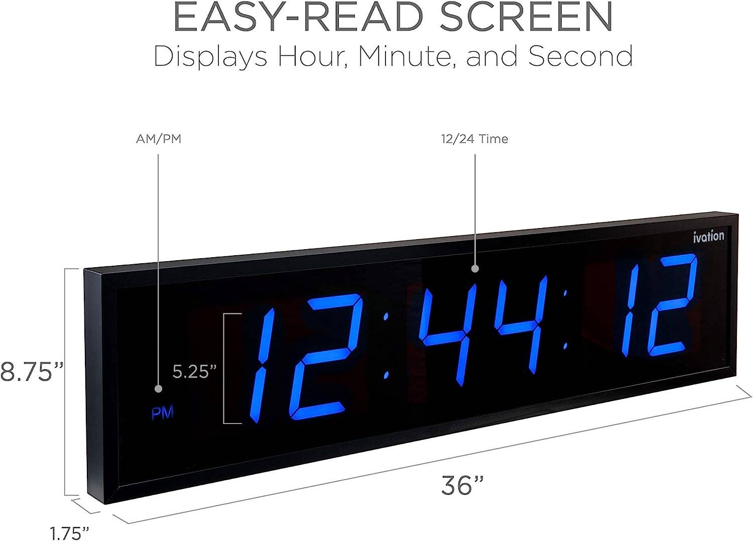 Ivation Large Digital LED Wall Clock | 8