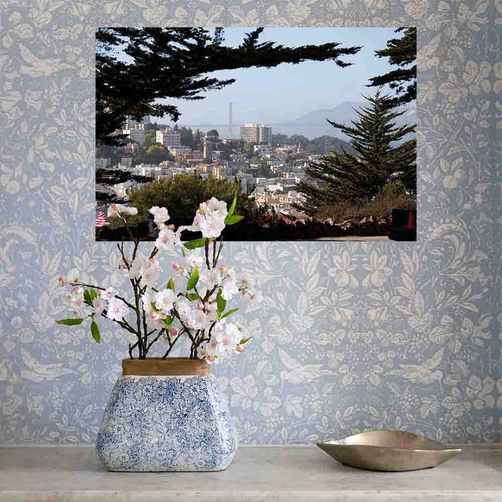 24 inch Golden Gate Bridge Poster Displayed by Vase of Flowers