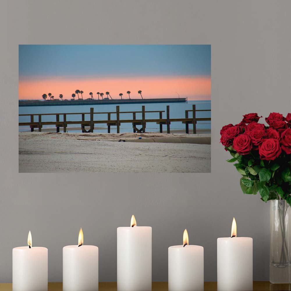 24 inch Palms Rising Beach Poster Displayed Above Candles