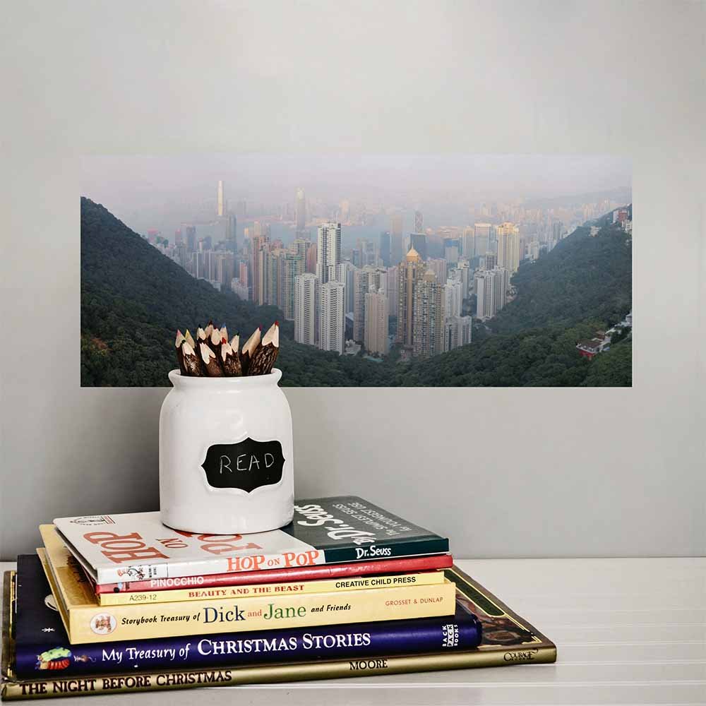 24 inch The Peak of Hong Kong Poster Displayed Above Books