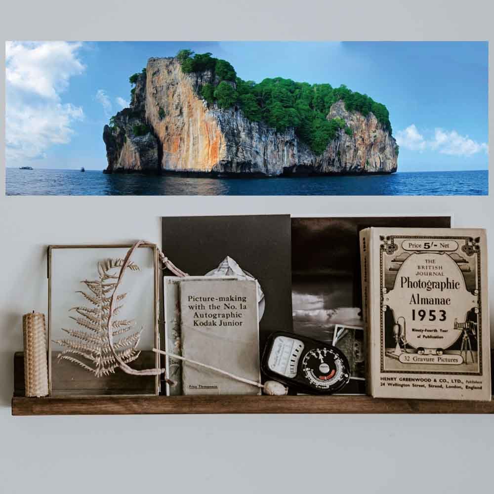 24 inch The Island Panoramic Poster Displayed Above Shelf