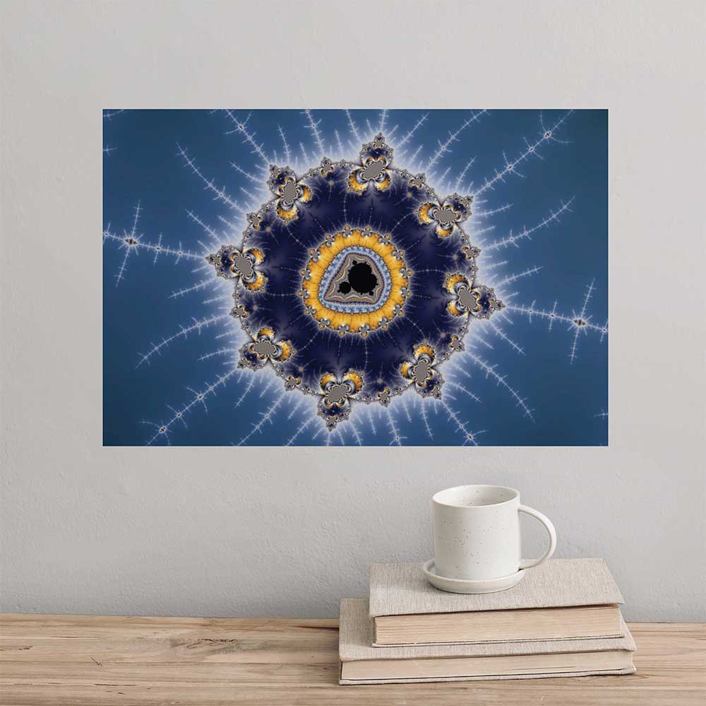 24 inch Golden Mandelbrot Art Poster Displayed Above Shelf