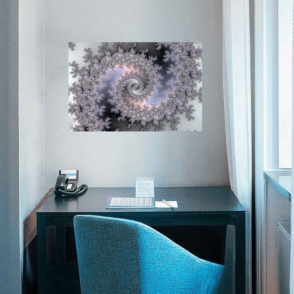 24 inch Ice Swirl Fractal Art Poster Displayed Above Desk