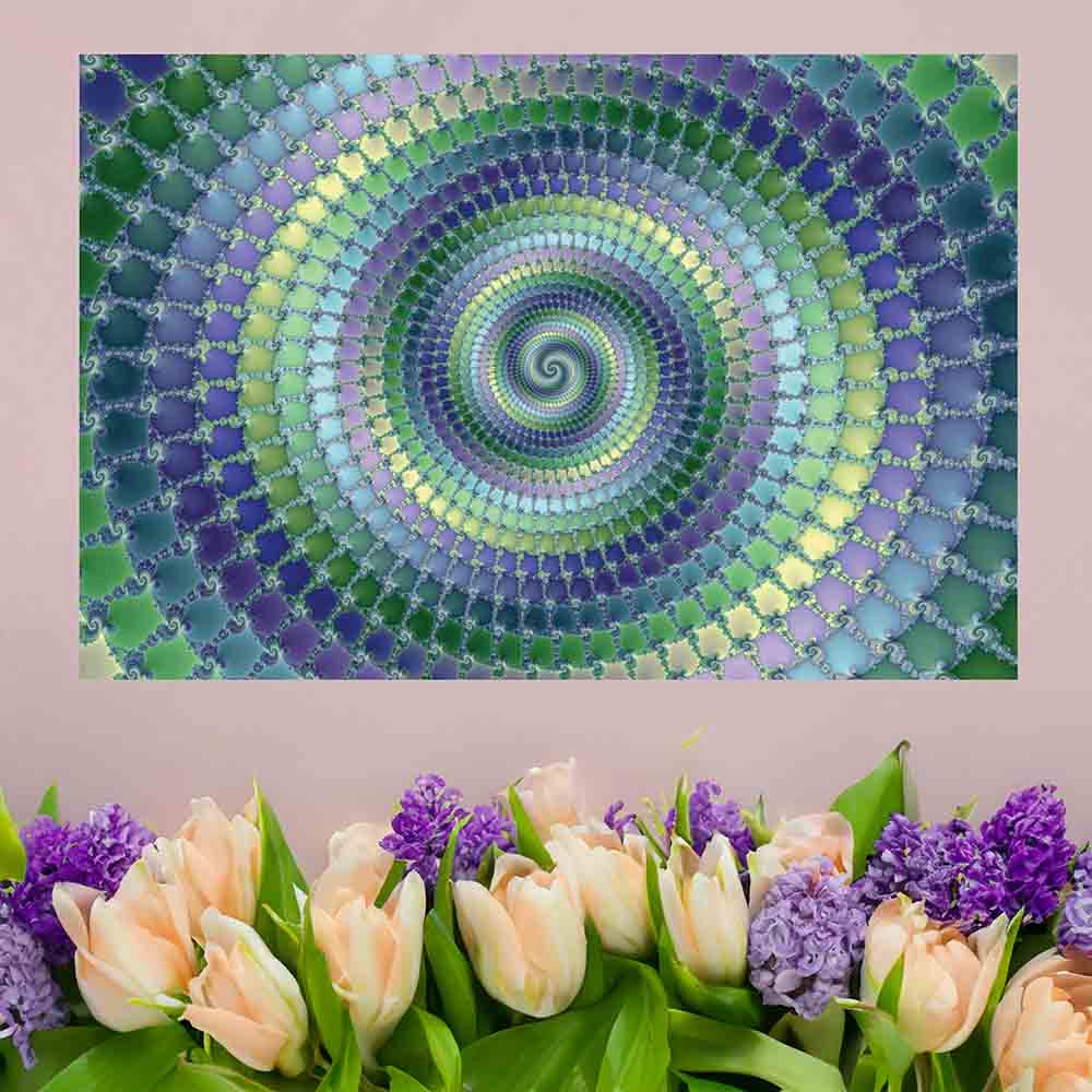 24 inch Pondering Fractal Poster Displayed Above Flowers