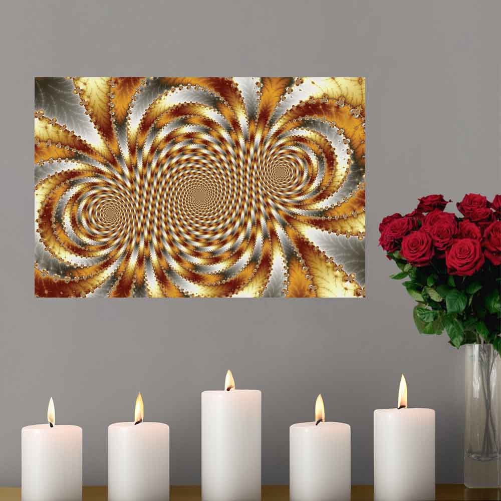 24 inch Gold Swirl Fractal Poster Displayed Above Candles