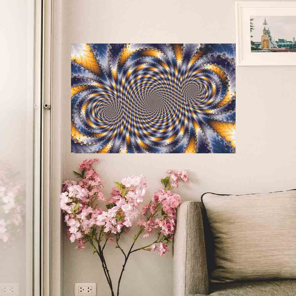 24 inch Blue Swirl Fractal Poster Displayed Above Flowers