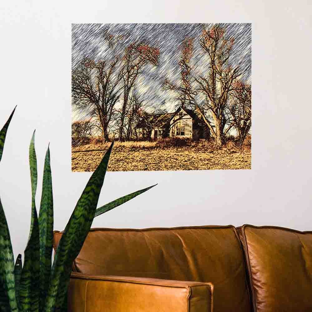 19x24 inch Abandoned House Decal Installed Above Couch