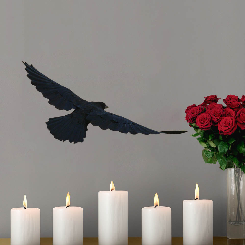 13x24 inch Die-Cut Crow Decal Installed Above Candles