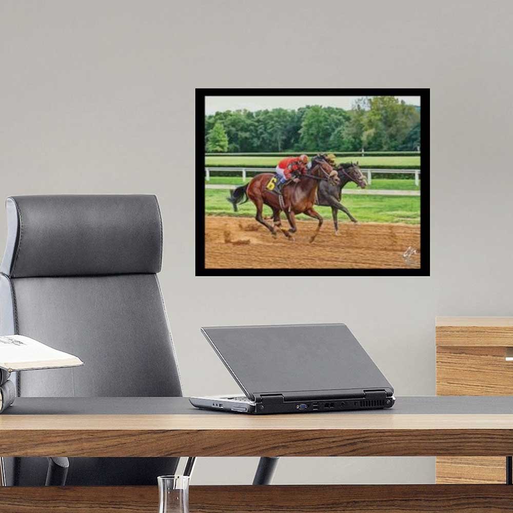19x24 inch Neck in Neck Horse Poster Displayed in Office