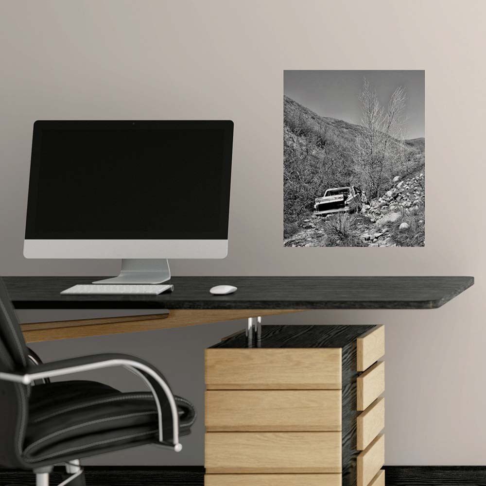 19x24 inch Old Car Decal Installed by Desk