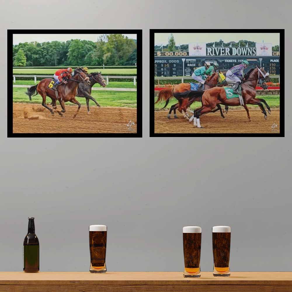 19x24 inch River Downs Horse Race Decal Installed Behind Bar