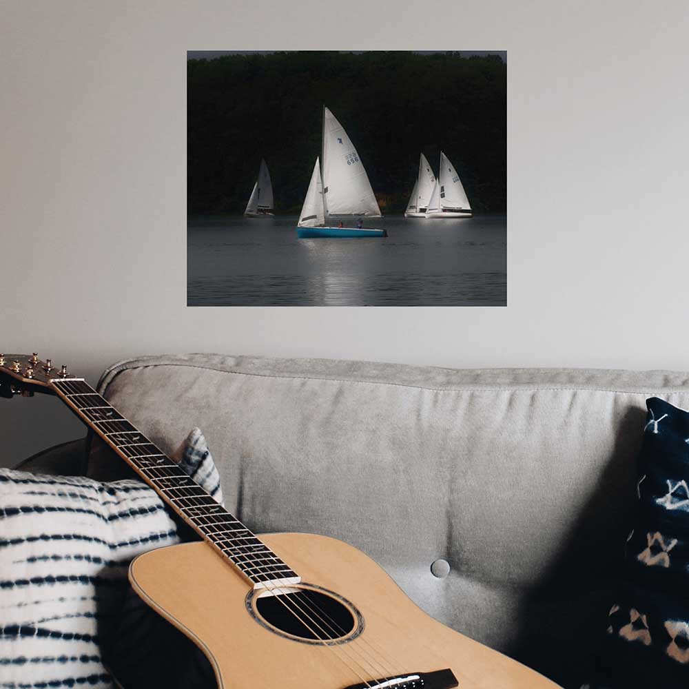 19x24 inch Sailboat Poster Displayed Above Couch