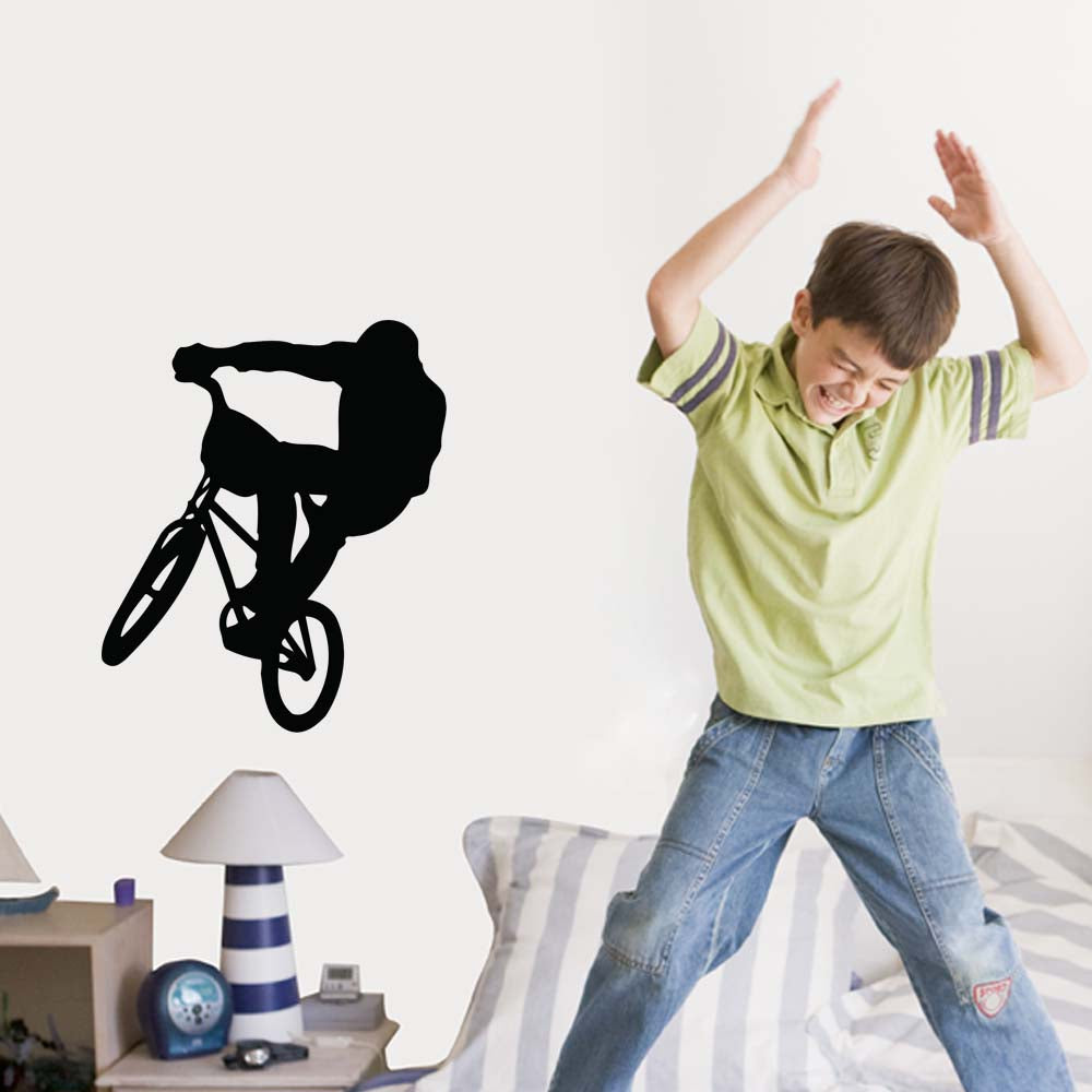 24 inch BMX Silhouette Bar Turn Wall Decal Installed in Boys Room