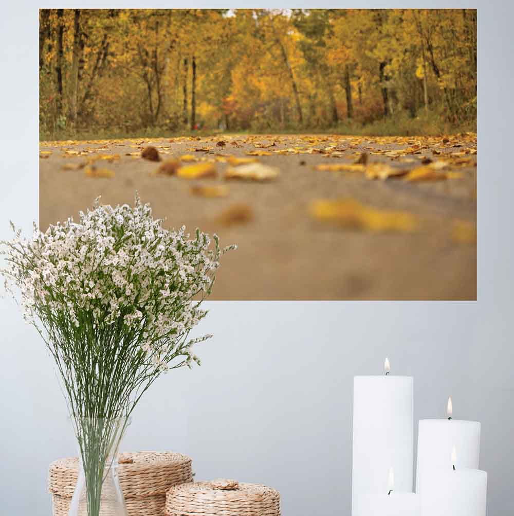 16x24 inch Autumn Road Poster Displayed Above Candles