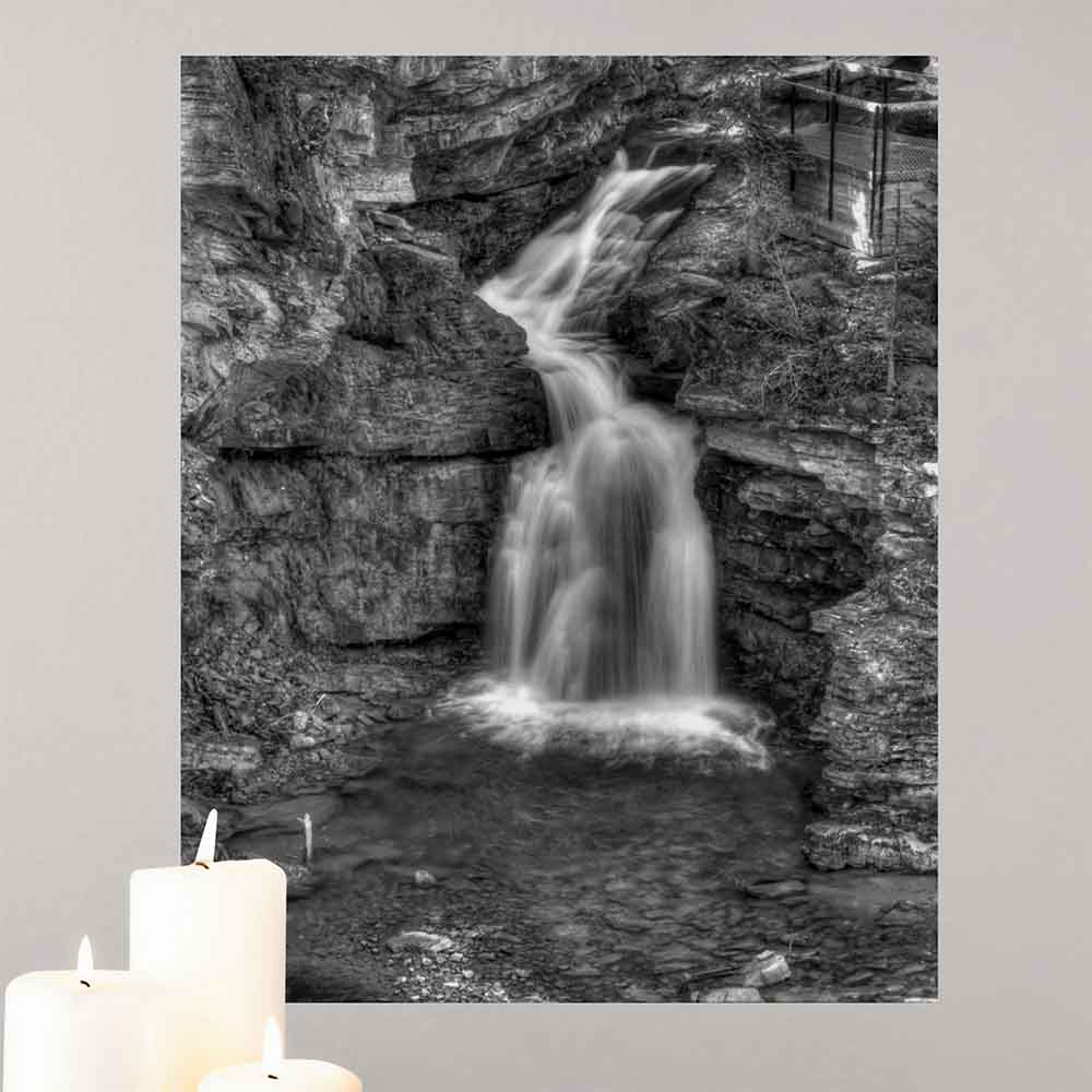 24 inch Black & White Painterly Waterfall Decal Installed on Wall