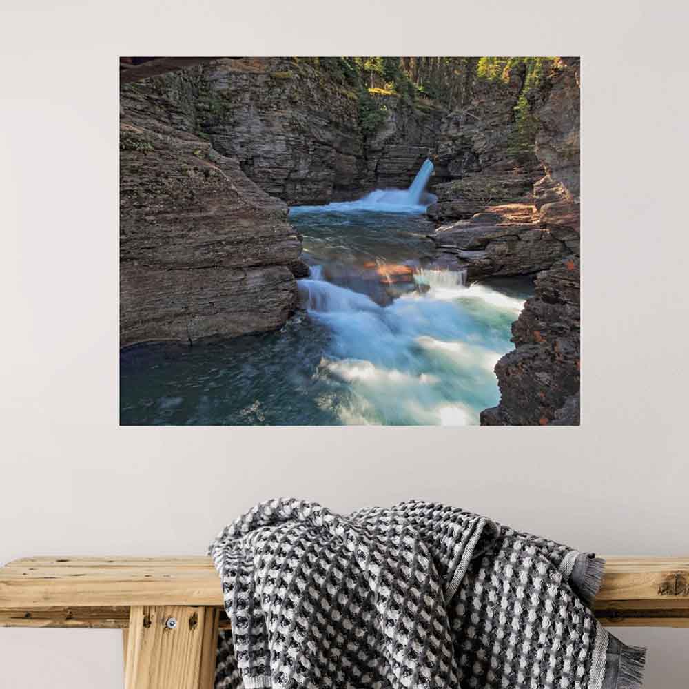 19x24 inch St. Marys Falls Poster Displayed Above Bench