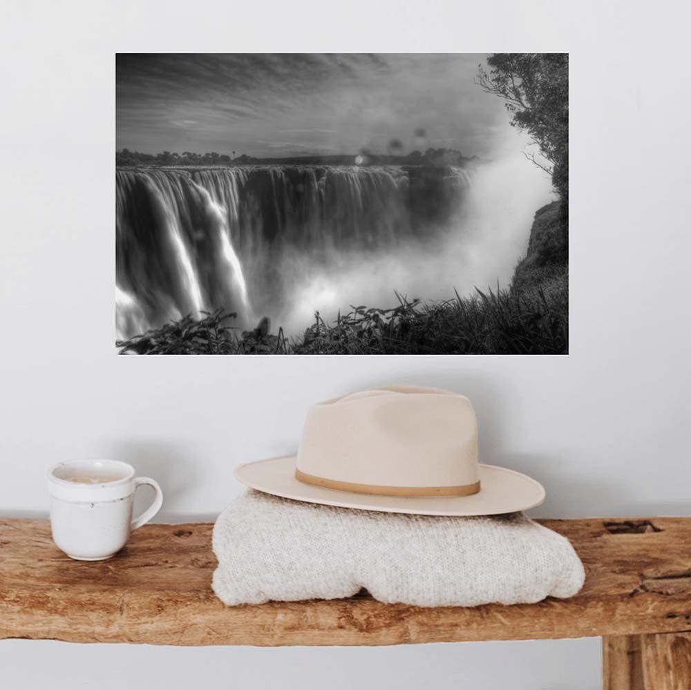 16x24 inch B&W Victoria Falls Decal Installed Above Bench