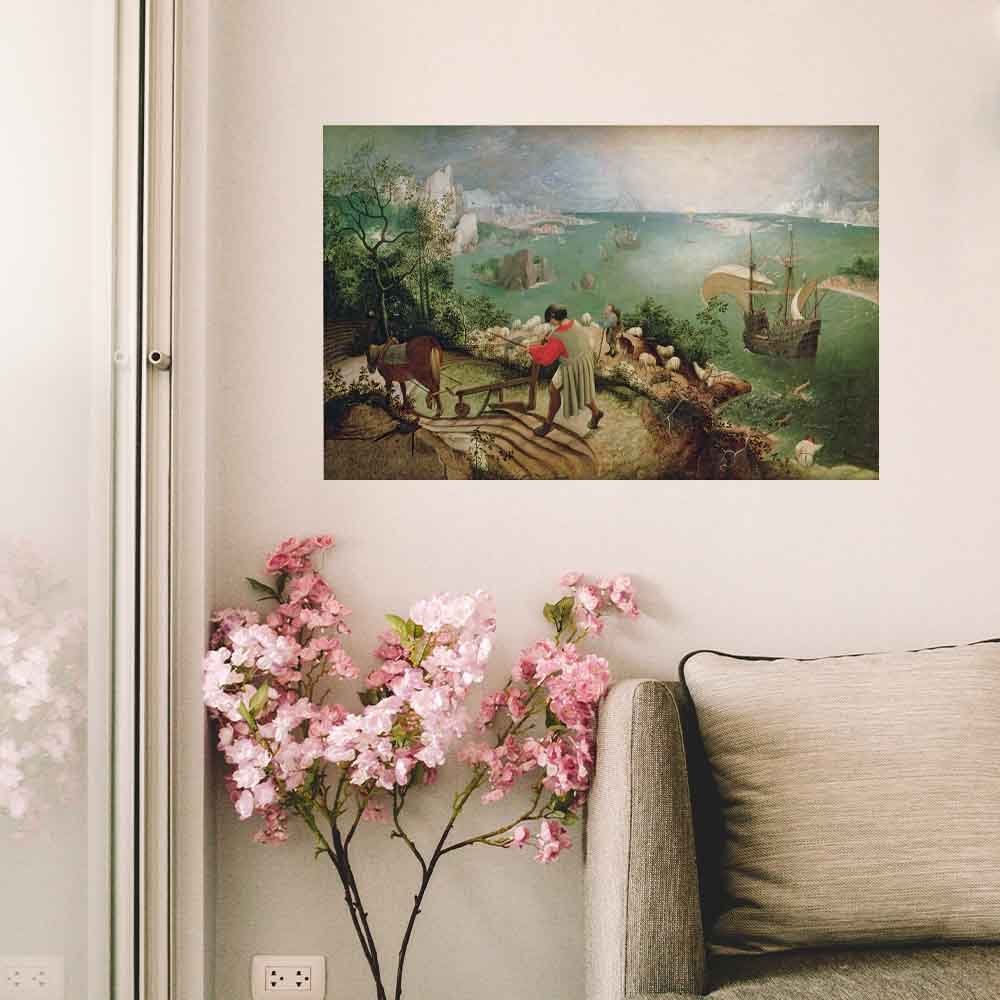15x24 Landscape with the Fall of Icarus Decal Installed Above Sofa