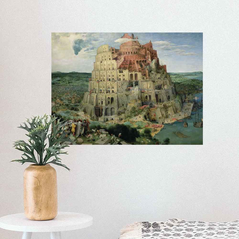 17.5x24 Tower of Babel Poster Displayed Above Stool