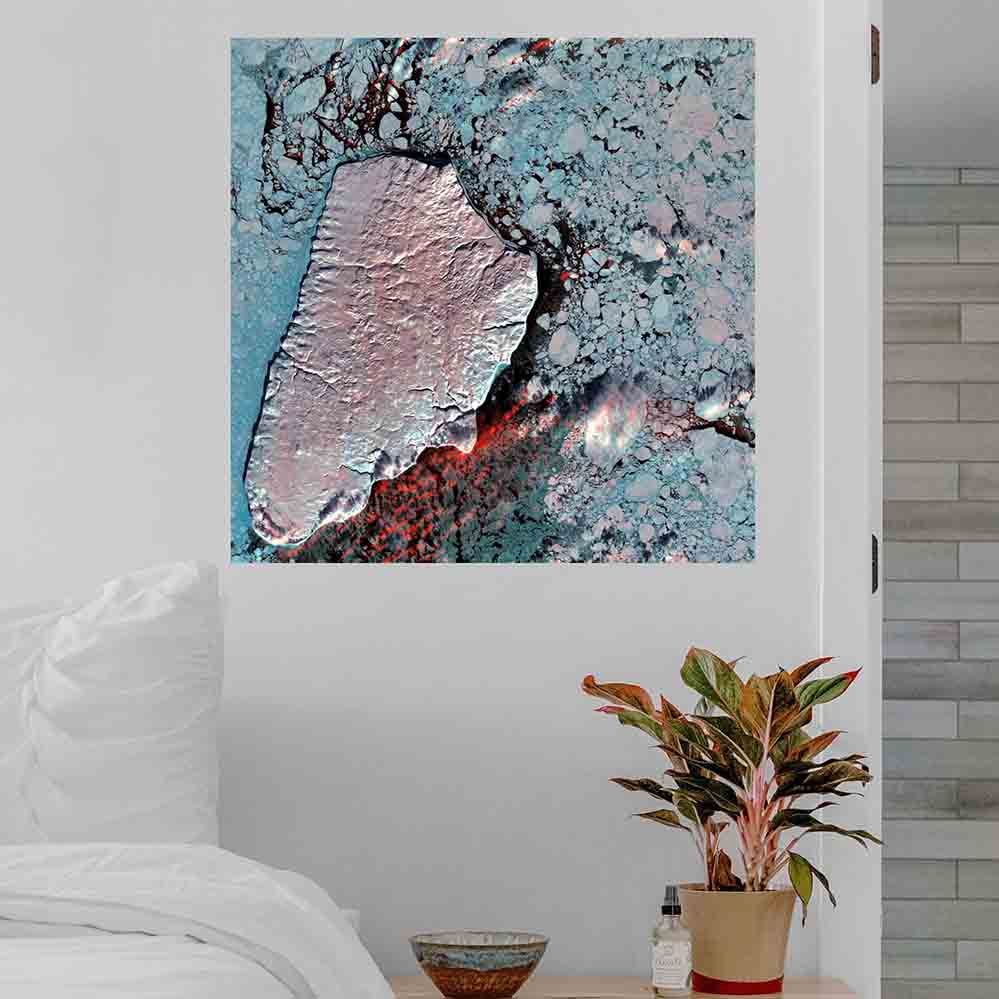 24x24 inch Akpatok Island Satellite Image Poster Displayed in Bedroom