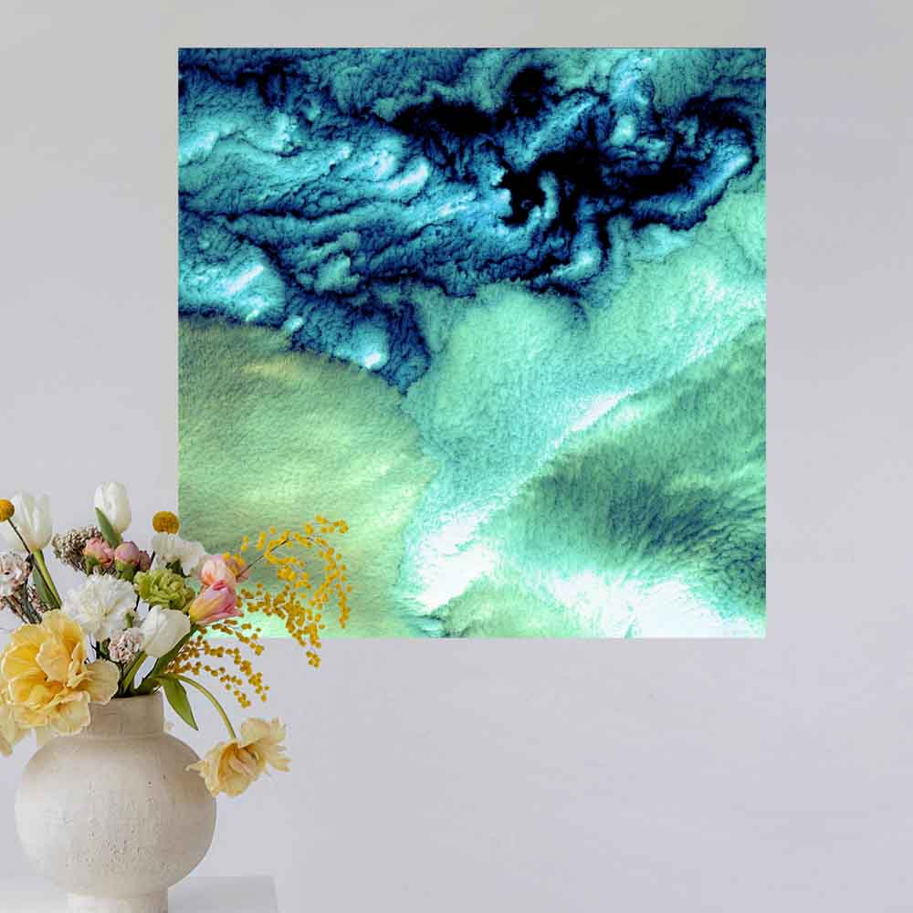 24x24 inch Aleutian Cloud Cover Satellite Poster Displayed by Flowers