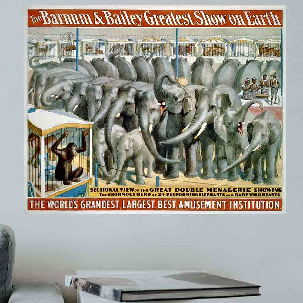 19x24 inch Vintage Elephant Poster Displayed on Wall