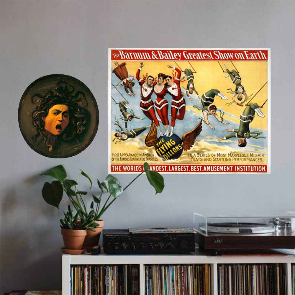 18.5x24 inch Flying Dillons Poster Displayed Above Record Cabinet