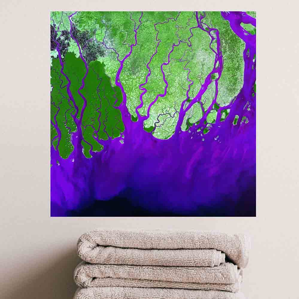 24x24 inch Ganges Satellite Decal Installed Above Towels