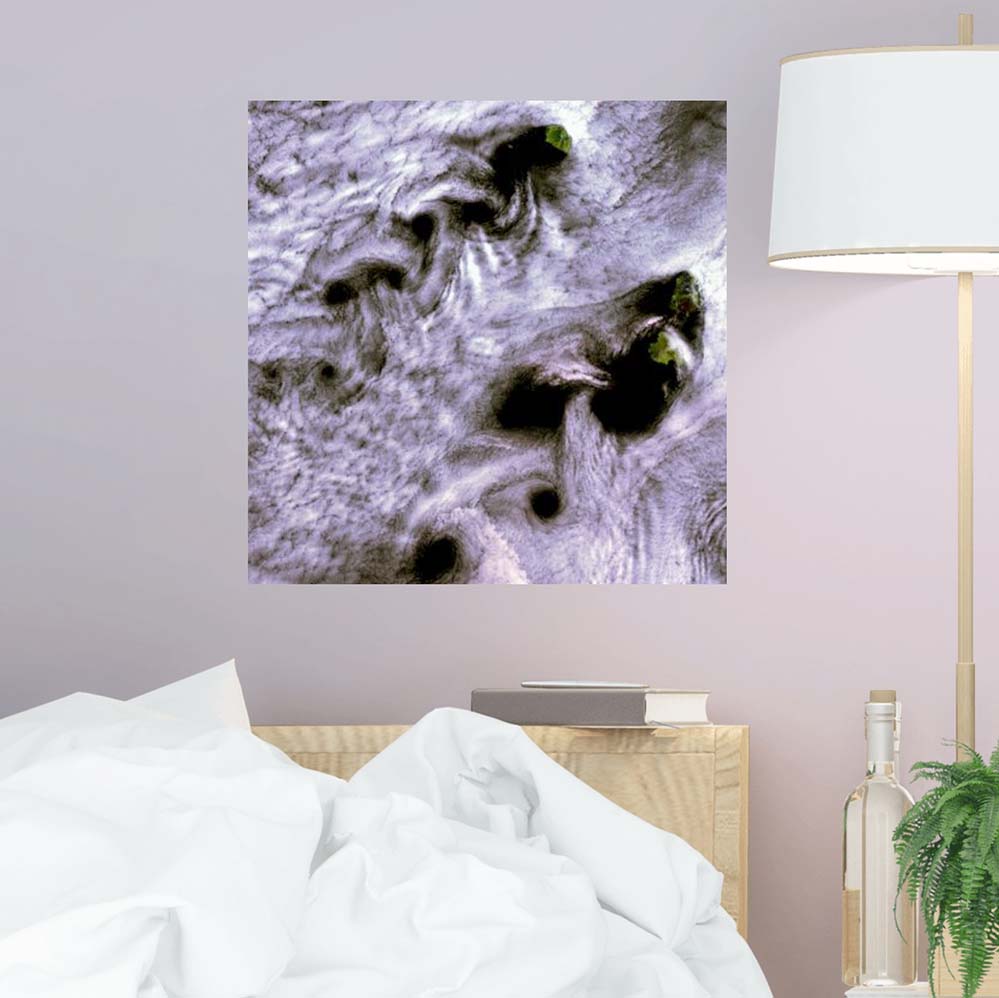 24x24 inch Karman Clouds Satellite Poster Displayed Above Bed