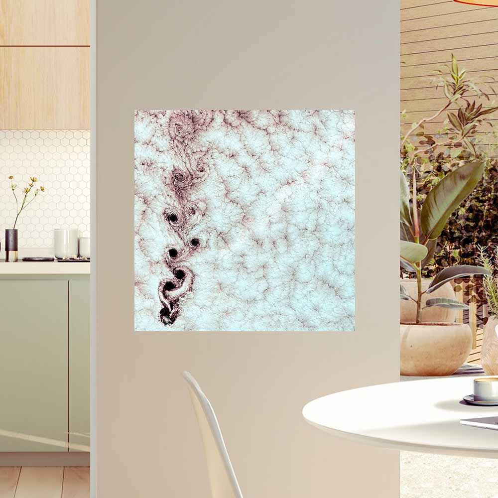 24x24 inch Karman Vortices Cloud Satellite Poster Displayed in Dining Area