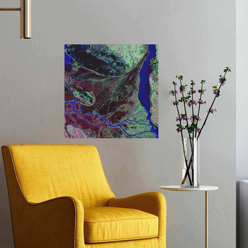 24x24 inch Parana River Delta Satellite Poster Displayed Above Chair