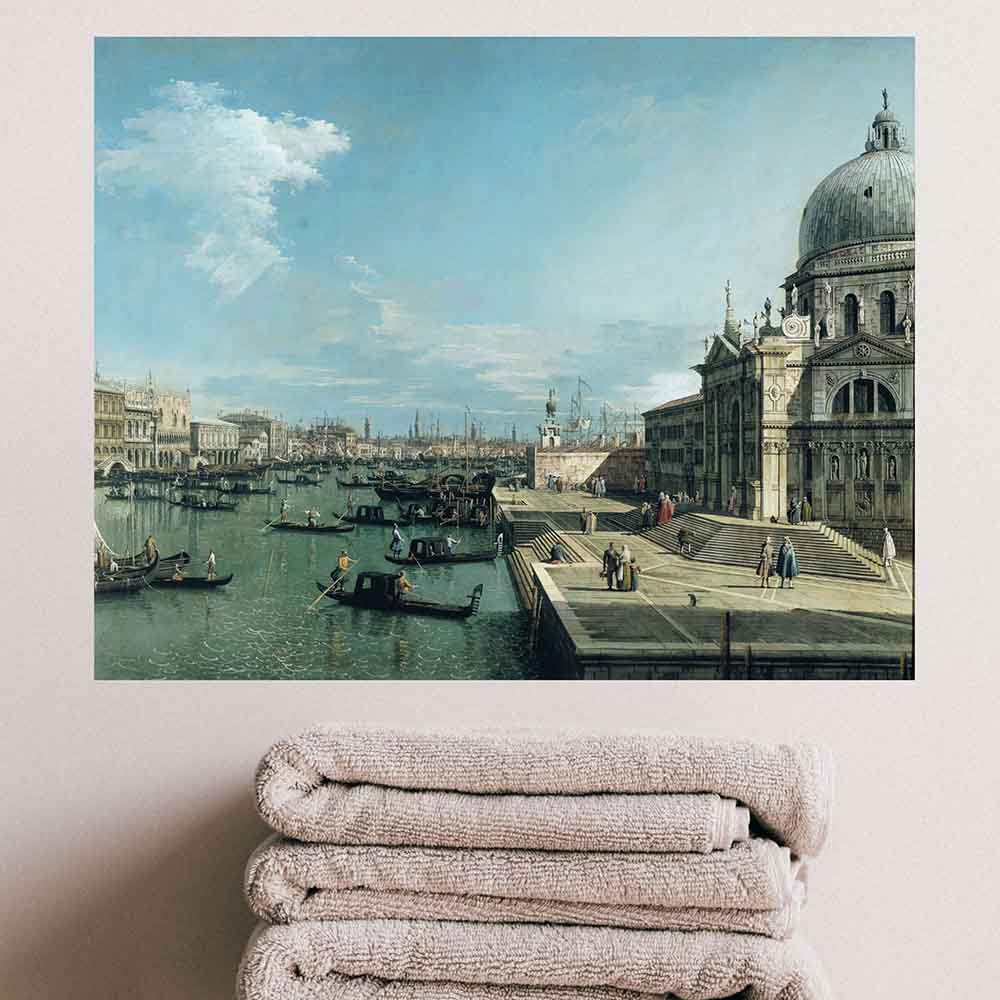 19x24 Entrance to the Grand Canal Poster Displayed Above Stacked Towels