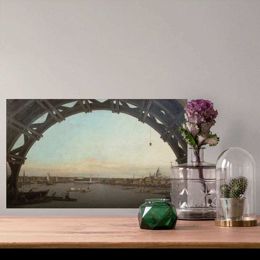 14.5x24 London Seen through an Arch of Westminster Bridge Poster Displayed Above Table