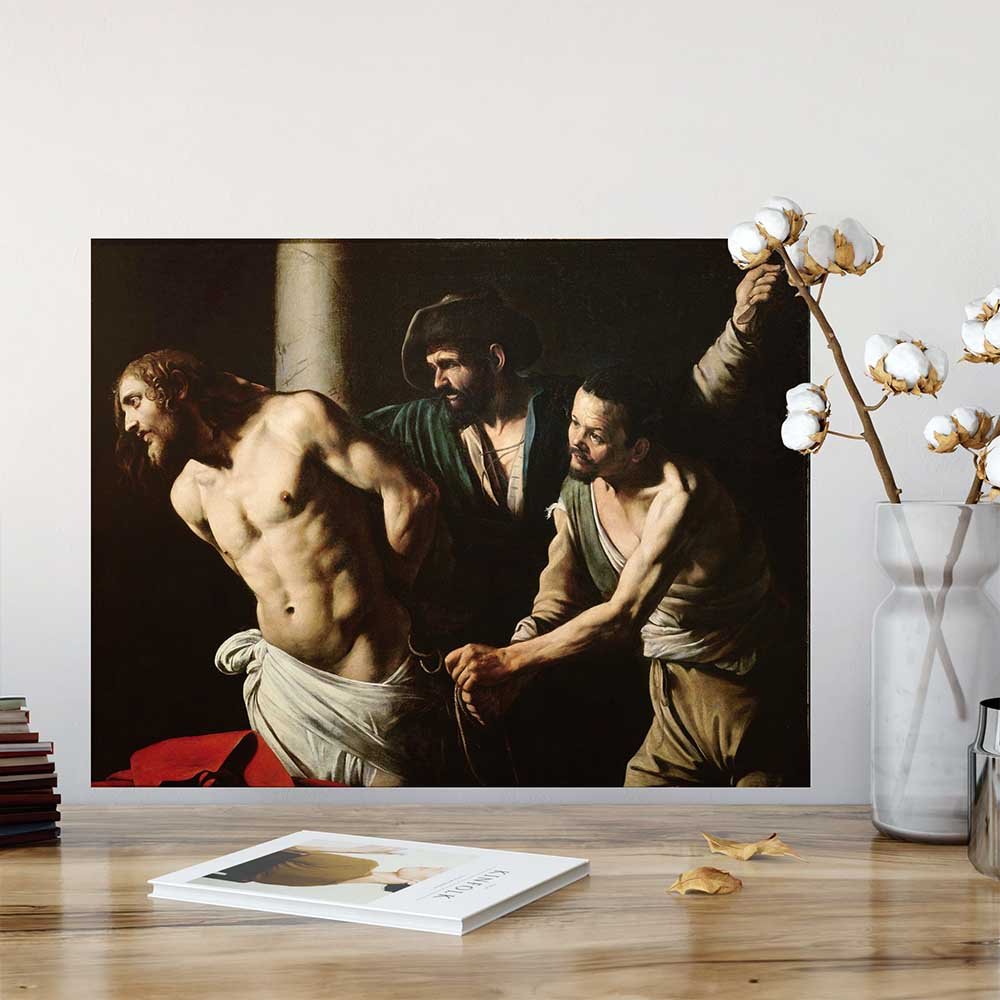 18.5x24 The Flagellation of Christ Decal Installed Above Desk
