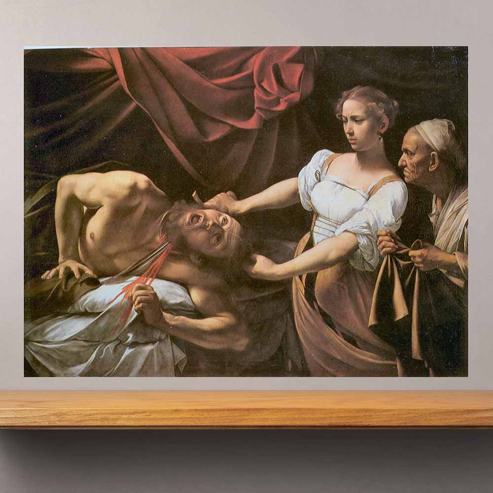 18x24 inch Judith and Holofernes Poster Displayed Above Shelf