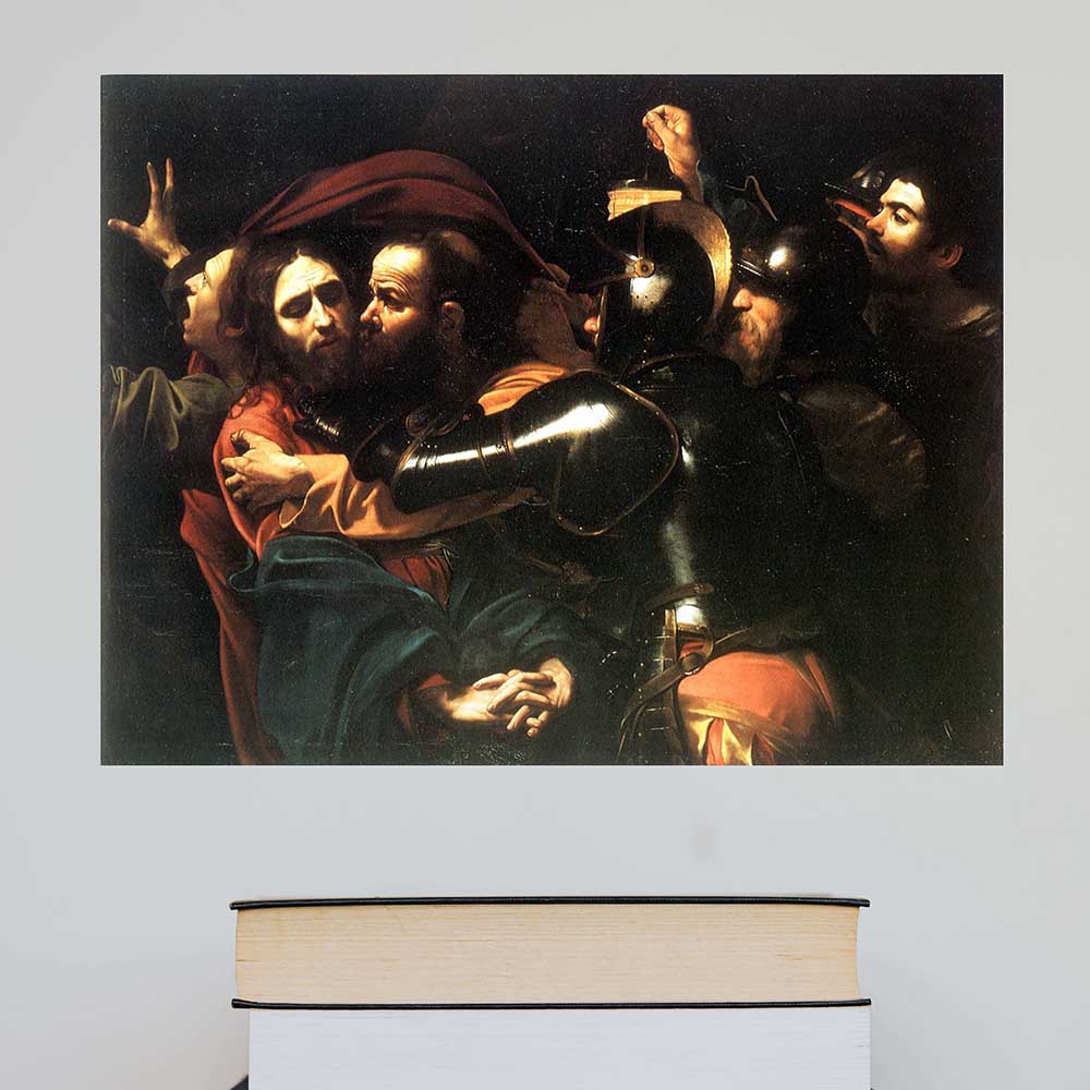 18x24 inch Kiss of Judas Poster Displayed Above Stack of Books