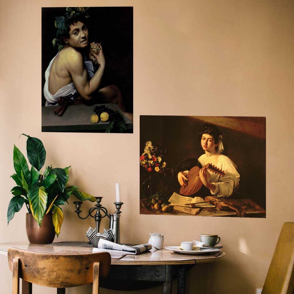 18.5x24 The Lute Player Poster Displayed in Dining Area