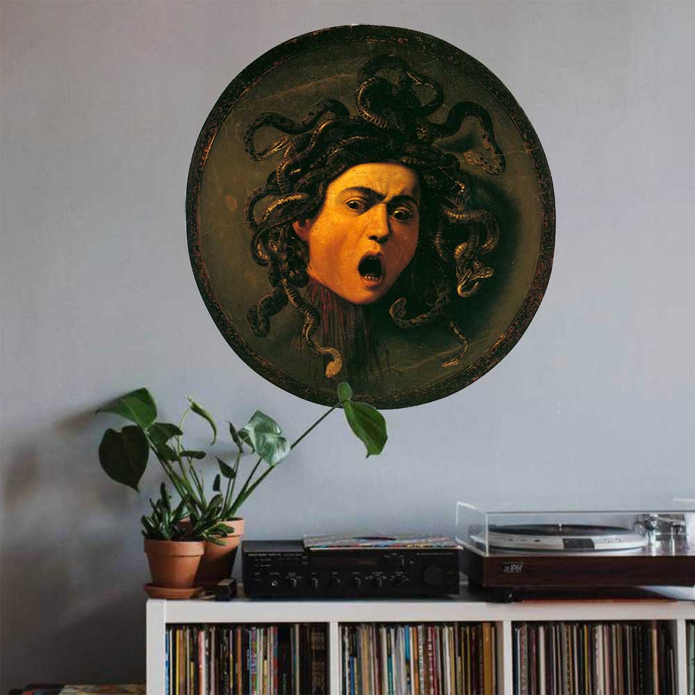 24 inch Head of Medusa Decal Installed Above Record Shelf