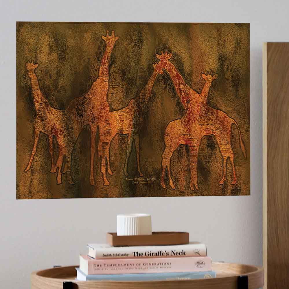 18x24 inch Moods Of Africa Giraffes Poster Displayed Above End Table