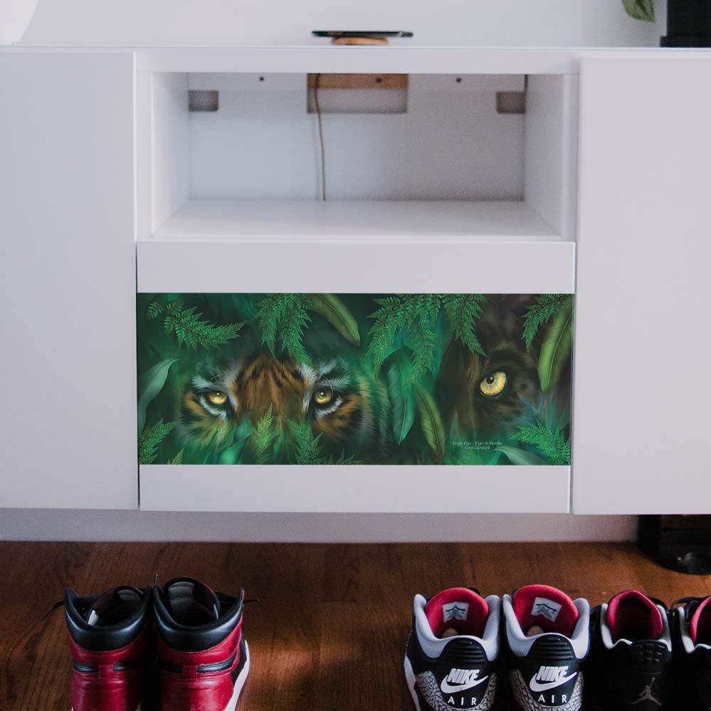 9.5x24 inch Tiger & Panther Decal Installed on Cabinet Drawer