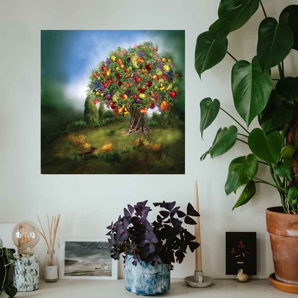 24x24 inch Tree Of Abundance Poster Displayed Above Counter