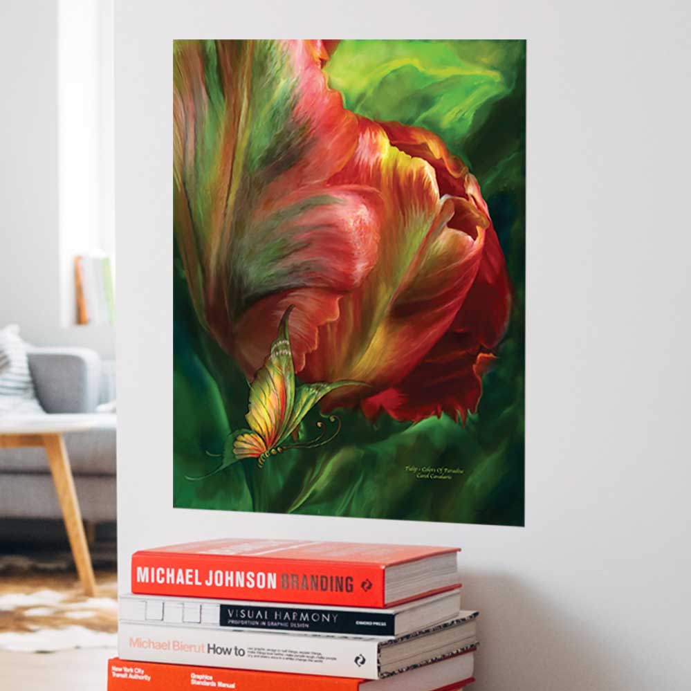 18x24 inch Tulips Colors Of Paradise Poster Displayed in Hallway