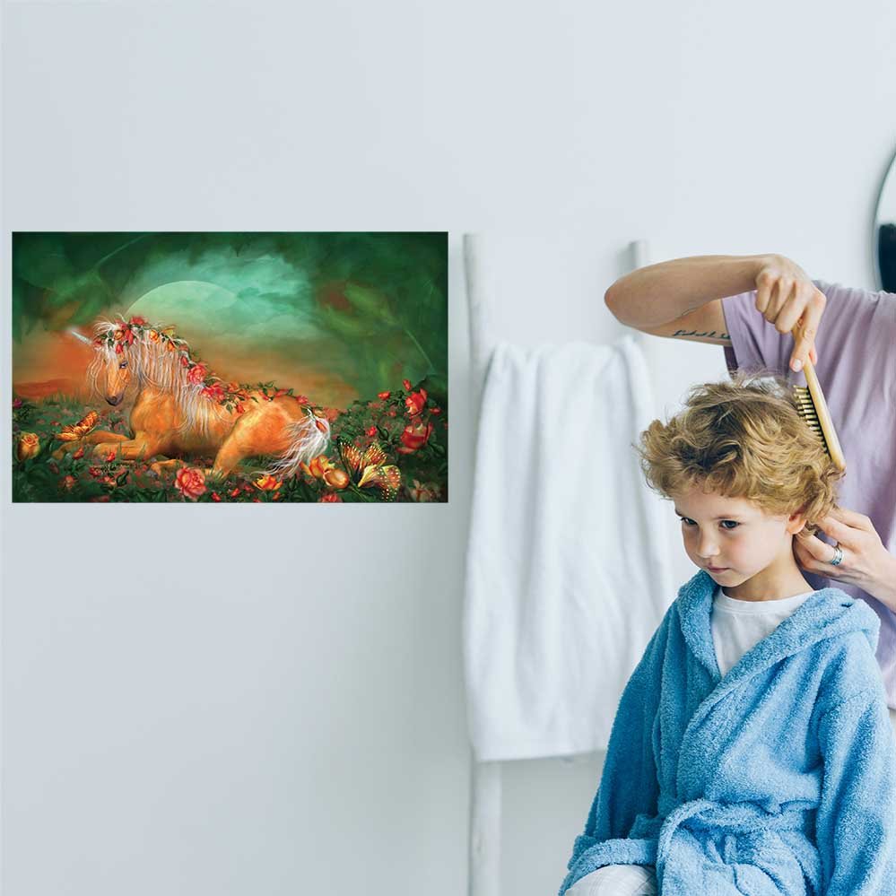 15x24 inch Unicorn Of The Roses Poster Displayed on Wall