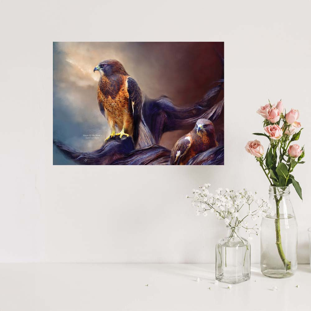 17.5x24 Vision of the Hawk II Poster Displayed Above Flowers