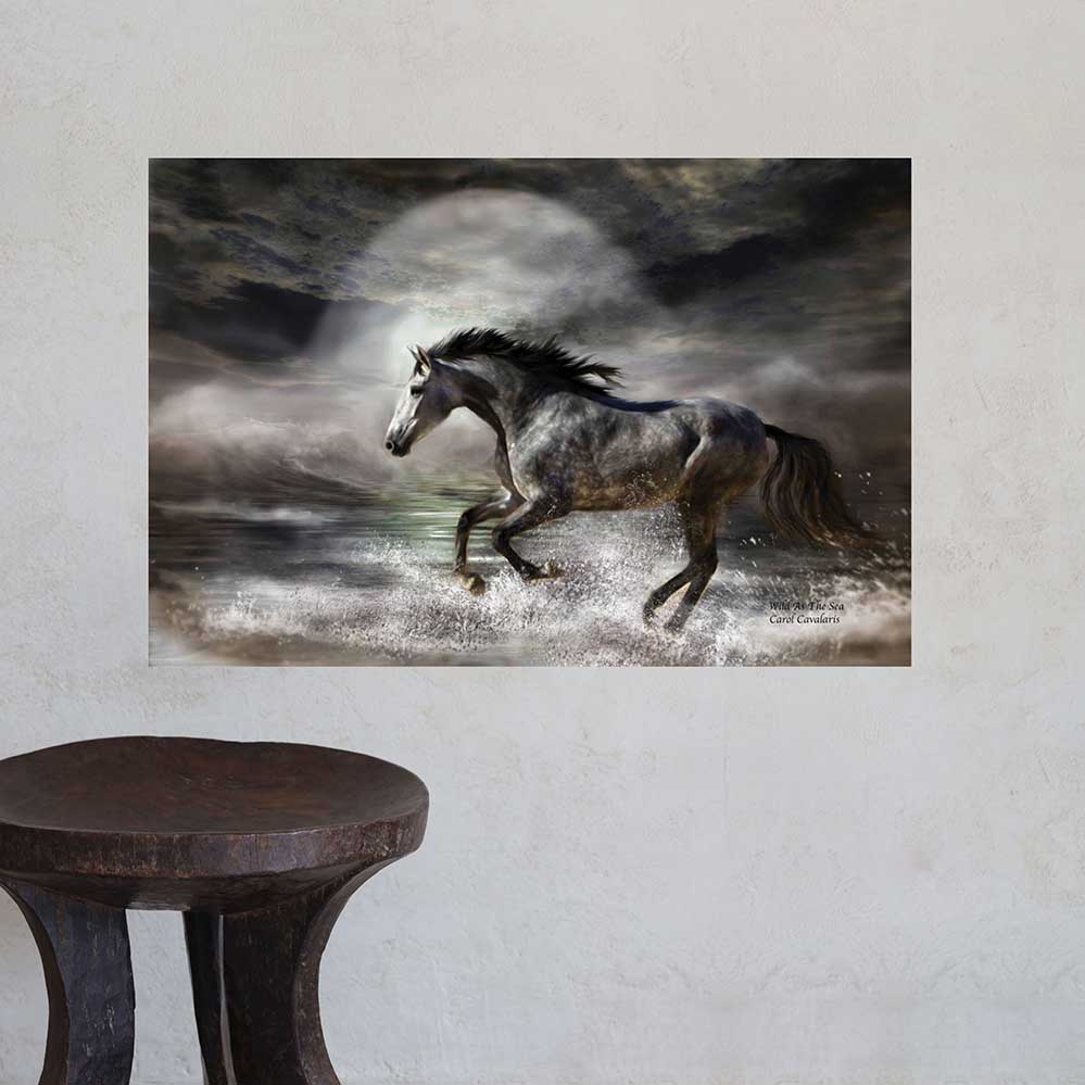 16x24 inch Wild As The Sea Poster Displayed Above Stool