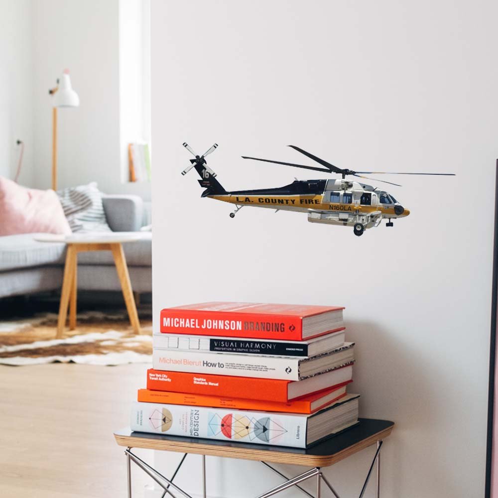 7.5x24 inch Fire & Rescue Copter 16 Decal Installed in Hallway