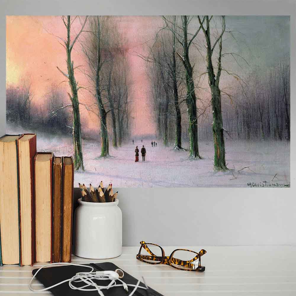 24 inch Snow Scene - Wanstead Park Poster Displayed Above Table